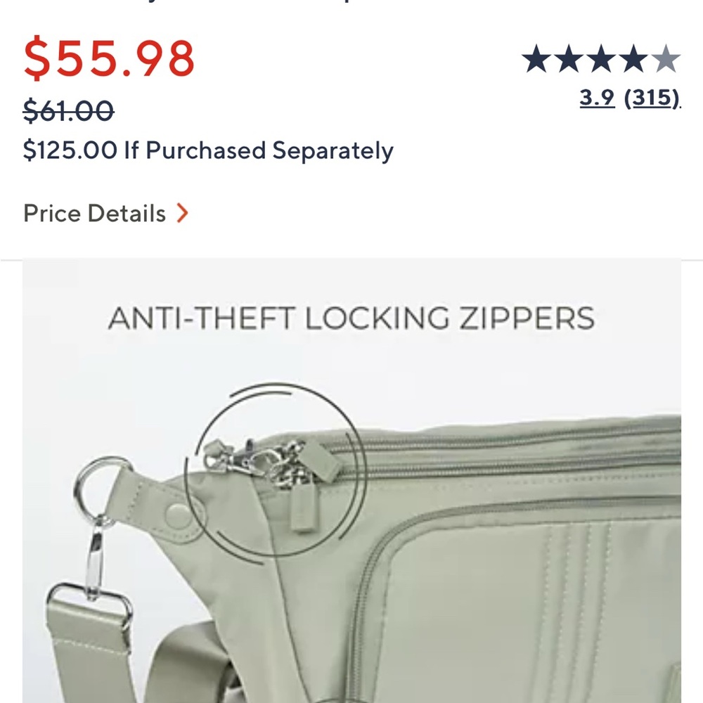 Anti-Theft Locking Zipper Bag in Light Gray